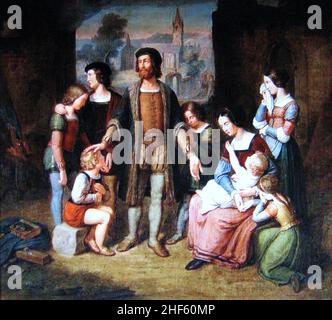 Schadow, Felix Familie vor brennender Ruine. Foto Stock