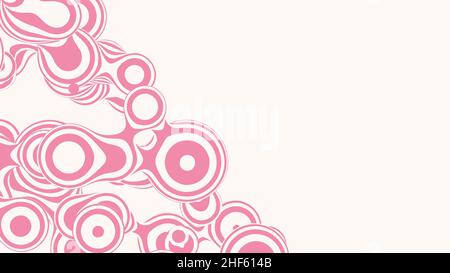 Metaball Liquid 3D lollipop, con struttura organica. Astratto vettore caramella sfondo. Forme rosa fluide e divertenti. Illustrazione Vettoriale