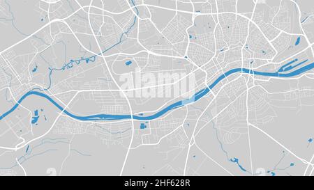 Illustrazione vettoriale della mappa del fiume. Mappa del fiume principale, città di Francoforte, Germania. Corso d'acqua, flusso d'acqua, blu su sfondo grigio mappa stradale. Silhouette dettagliata Illustrazione Vettoriale