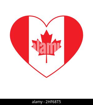 Canada bandiera canadese in amore cuore forma icona vettore isolato su sfondo bianco Illustrazione Vettoriale