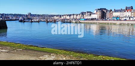 Skyline al porto di Dieppe, Francia, Normandia, Cote d'Albatre, Foto Stock