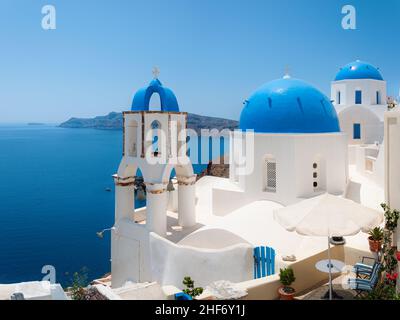 La Santa Spyridon Santa Chiesa Ortodossa sull'isola greca di Santorini. Foto Stock