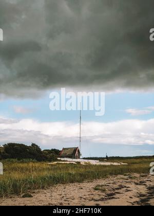 Casa di pesca, casa, casa di legno, piante, Fyn, Funen, Assens, Landscape, West Funen, Danimarca Foto Stock