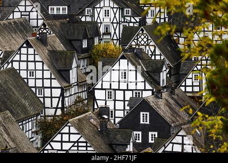 Vista sulla città storica di Freudenberg nella zona naturale del Siegerland Foto Stock