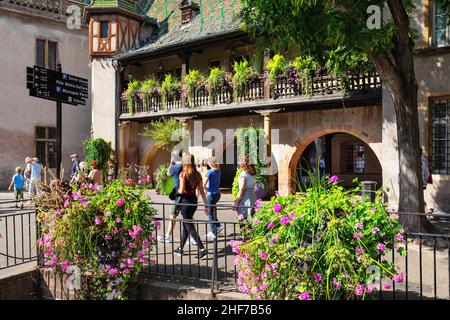 Place de l'Ancienne Douane, Koifhus alle spalle, Colmar, Alsace Wine Route, Alsazia, Francia Foto Stock