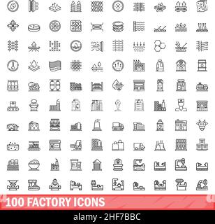 100 icone di fabbrica impostate. Illustrazione a contorno di 100 icone di fabbrica vettore set isolato su sfondo bianco Illustrazione Vettoriale
