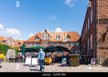 Esbjerg, Hotel Dagmar, casa Porsborg (a destra), ristorante, piazza principale Torvet a Ribe, Jylland, Danimarca Foto Stock