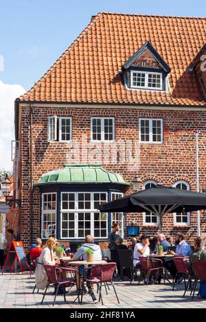 Esbjerg, Hotel Dagmar, ristorante, piazza principale Torvet a Ribe, Jylland, Jutland, Danimarca Foto Stock