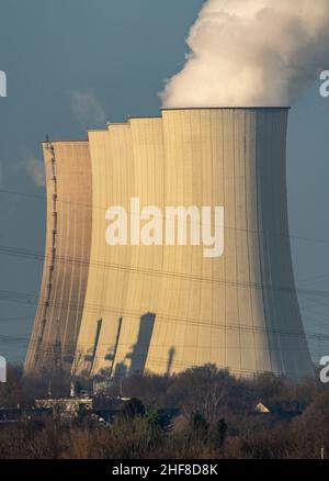 Centrale a carbone dell'UNIPER Gelsenkirchen-Scholven, unità centrali e torri di raffreddamento, NRW, Germania, Foto Stock