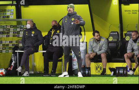 Dortmund, Germania. 14th Jan, 2022. Primo : 14th gennaio 2022, Fuvuball, 1.Bundesliga, stagione 2021/2022, BVB, Borussia Dortmund - SC Freiburg gesture, coach, Marco Rose Credit: dpa/Alamy Live News Foto Stock