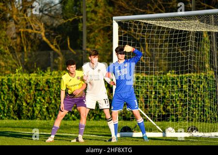 Swansea, Galles. 14 Gennaio 2022. Azione durante la partita della Premier League Cup tra Swansea City Under 23s ed Exeter City Under 23s presso la Swansea City Academy di Swansea, Galles, Regno Unito il 14 gennaio 2022. Credit: Duncan Thomas/Majestic Media. Credit: Majestic Media Ltd/Alamy Live News Foto Stock