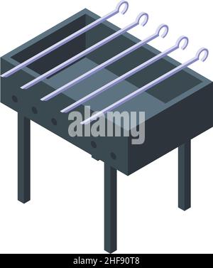 Icona dell'attrezzatura della griglia vettore isometrico. Carne di barbecue. Cuoco caldo Illustrazione Vettoriale