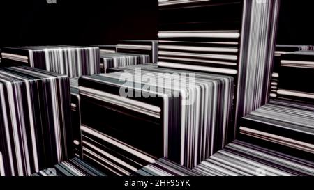 Colorati cubi di neon sfondo chiaro, LED cubi sfondo. Luce ultravioletta, luminescenti cubi al neon di linee, illuminazione moderna e colorata. In loop Foto Stock