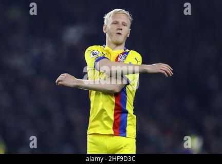 Brighton, Regno Unito. 14th Jan 2022. Brighton and Hove, Inghilterra, 14th gennaio 2022. Will Hughes of Crystal Palace durante la partita della Premier League allo stadio AMEX, Brighton e Hove. Il credito dell'immagine dovrebbe leggere: Paul Terry / credito dello Sportimage: Notizie dal vivo dello Sportimage/Alamy Foto Stock