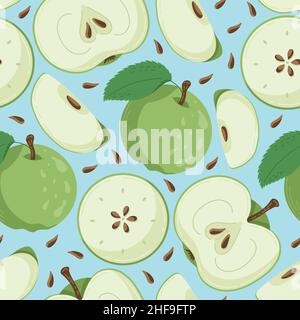 Frutto senza cuciture per prodotti tessili, pezzi di mela, ossa e foglie in stile piatto Illustrazione Vettoriale
