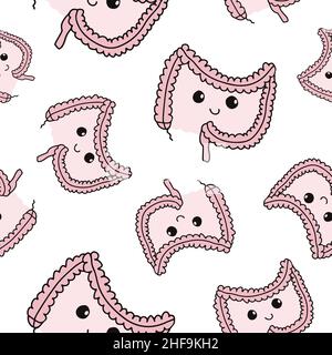 Cute struttura intestinale ripetizione modello per sfondo gastroenterologo. Divertimento a forma di budello, carta da parati interna per organi Illustrazione Vettoriale