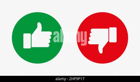 Mi piace e non mi piace. Pollice su e pollice giù icona Illustrazione Vettoriale