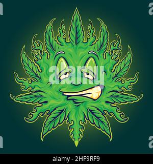 Green Weed Emoji Sun Mascot Vector illustrazioni per il vostro lavoro Logo, t-shirt merchandising mascotte, adesivi e disegni di etichette, poster, biglietti d'auguri Illustrazione Vettoriale