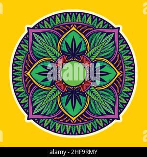WEed Leaf Mandala Trippy Tapestry illustrazioni vettoriali per il tuo lavoro Logo, t-shirt mascotte merchandise, adesivi e disegni etichette, poster Illustrazione Vettoriale