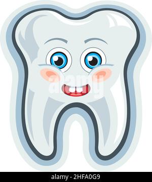 Sorridente dentino fumetto. Mascotte Illustrazione Vettoriale
