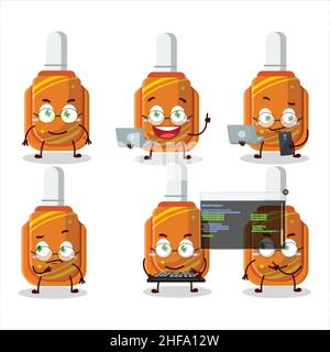 Penna di correzione arancione programmatore carino personaggio cartoon con. Illustrazione vettoriale Illustrazione Vettoriale