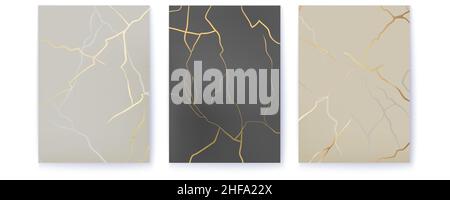 Struttura in marmo con crepe dorate. Stile Kintsugi. Illustrazione Vettoriale