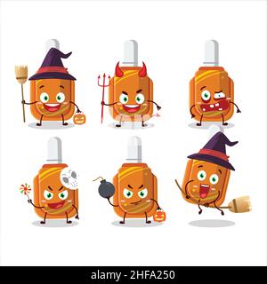 Emoticon di Halloween con carattere cartoon di penna di correzione arancione. Illustrazione vettoriale Illustrazione Vettoriale