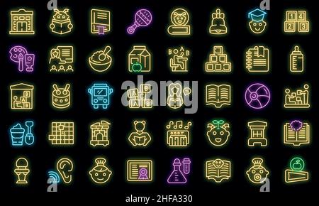 Le icone delle prime educazioni impostano il vettore di contorno. Bambino imparare. Scuola per bambini Illustrazione Vettoriale