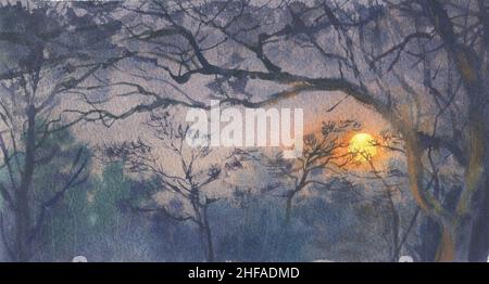 Sfondo orizzontale. Illustrazioni d'acquerello minimal alla moda. Pittura naturale originale con vernici acriliche. Foto Stock