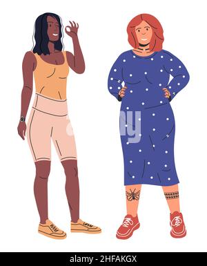 Plus Size vs Fit Woman isolato. Illustrazione Vettoriale