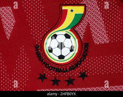 Primo piano della divisa della squadra di calcio nazionale. Foto Stock