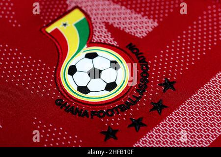 Primo piano della divisa della squadra di calcio nazionale. Foto Stock