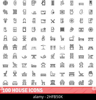 100 icone della casa impostate. Illustrazione di 100 icone di casa vettore set isolato su sfondo bianco Illustrazione Vettoriale