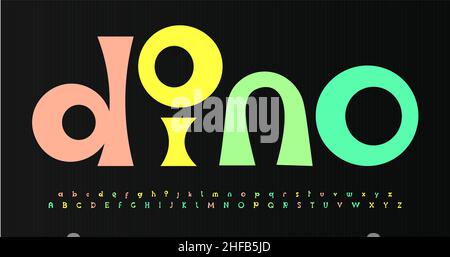 Colore carattere giocoso allegro alfabeto colore cartoni animati lettere. Set di lettere fumetto funky per il logo e il titolo di compleanno dei bambini, copertina libro per bambini, cartoon t Illustrazione Vettoriale