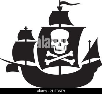 Nave pirata con cranio con ossa incrociate sulla vela. Illustrazione vettoriale. Illustrazione Vettoriale