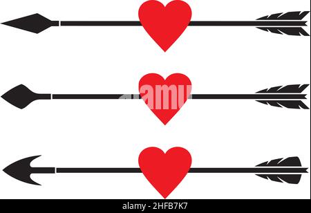Set di illustrazioni vettoriali a freccia e a cuore Illustrazione Vettoriale