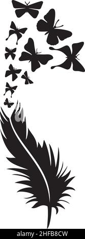 Immagine vettoriale in bianco e nero della farfalla di piuma Illustrazione Vettoriale