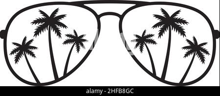 Illustrazione vettoriale degli occhiali da sole Palm Tree Aviator Illustrazione Vettoriale