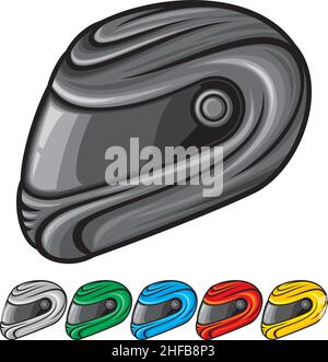 Illustrazione vettoriale del casco per motociclette (nero, rosso, giallo, verde, bianco e blu) Illustrazione Vettoriale