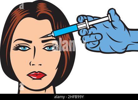 Donna che riceve un'iniezione botox in fronte. Illustrazione vettoriale. Illustrazione Vettoriale