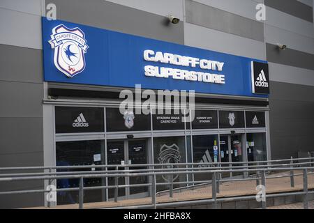 Vista generale del Cardiff City Stadium, sede della città di Cardiff - Superstore chiuso, No Supporters a causa di restrizioni COVID gallesi Foto Stock