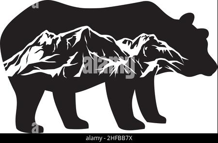 Illustrazione vettoriale dell'orso selvatico (grizzly) e delle montagne Illustrazione Vettoriale