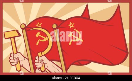 Illustrazione vettoriale del poster del flag URSS Illustrazione Vettoriale