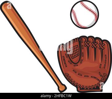 Guanto da baseball, palla e bat vettore illustrazione Illustrazione Vettoriale