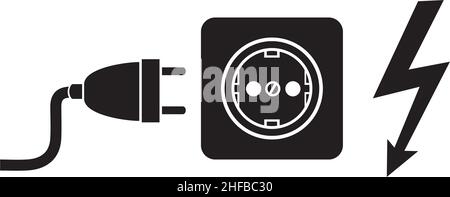 Illustrazione vettoriale della spina di alimentazione, della presa e del simbolo dei fulmini Illustrazione Vettoriale