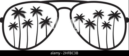 Illustrazione vettoriale degli occhiali da sole Palm Tree Aviator Illustrazione Vettoriale