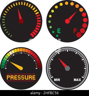 Icone del tachimetro del cruscotto dell'auto con illustrazione vettoriale Illustrazione Vettoriale
