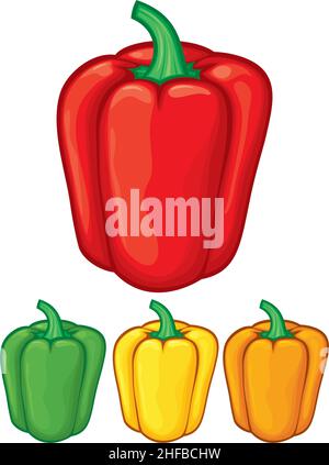 Peperoni dolci verdi, rossi, gialli e arancioni. Illustrazione vettoriale. Illustrazione Vettoriale