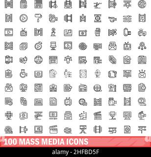 100 icone dei supporti di massa impostate. Illustrazione schematica di 100 icone dei supporti di massa set vettoriale isolato su sfondo bianco Illustrazione Vettoriale