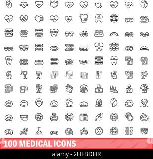 100 icone mediche impostate. Illustrazione di 100 icone mediche set vettoriale isolato su sfondo bianco Illustrazione Vettoriale